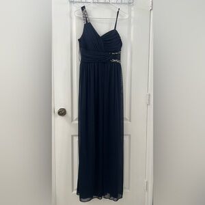 City Studio Junior Navy Blue - One Shoulder Maxi Dress with Rhinestones Size 11
